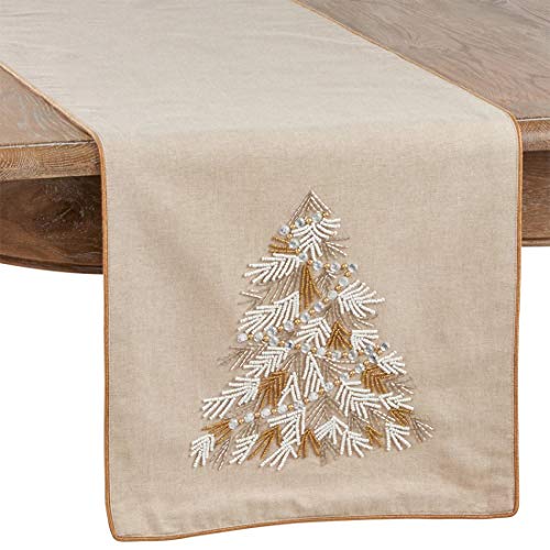 Beaded Christmas Tree Cotton Table Runner