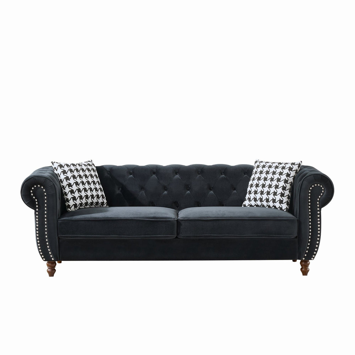 Canapé en tissu style Chesterfield avec accoudoirs enroulés et clous de tapissier