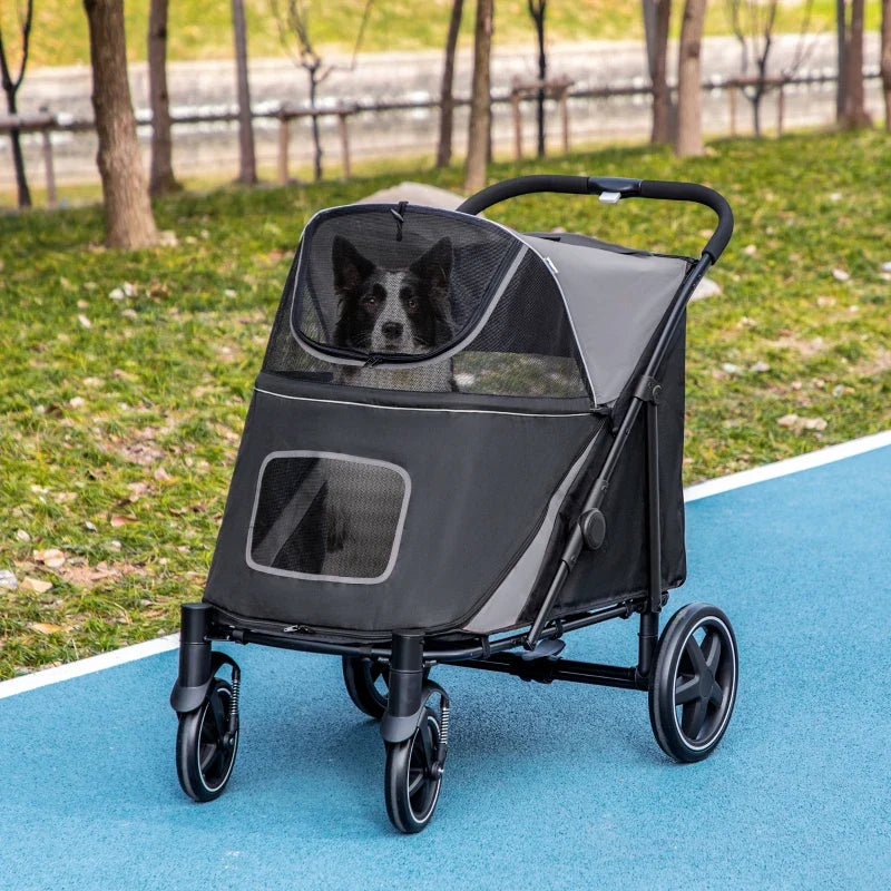 Passeggino pieghevole "one-click" per cani di taglia grande, media e piccola, animali domestici e gatti con vano portaoggetti