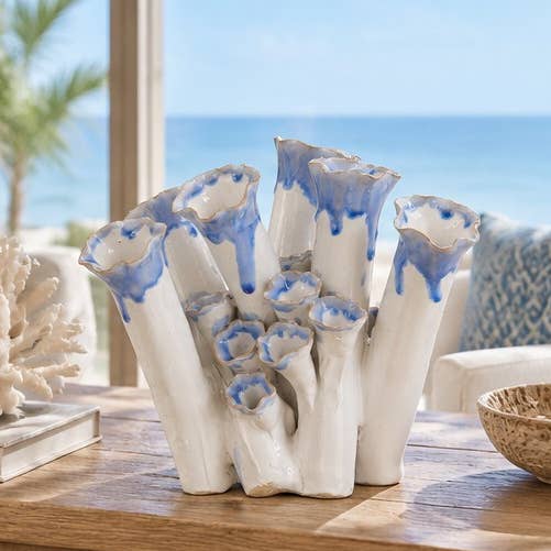 Sea Coral Blue and White Ceramic Vase