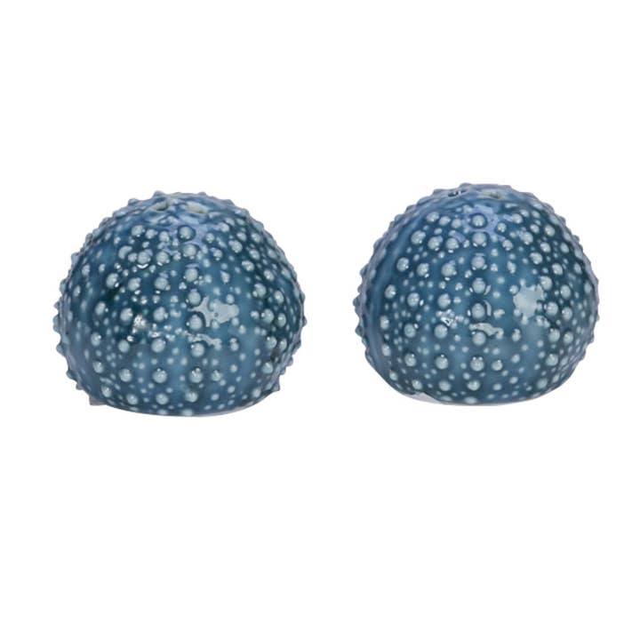 Blue Sea Urchin Salt & Pepper Shaker Set 1.8 x 1.8 x 2.5 in