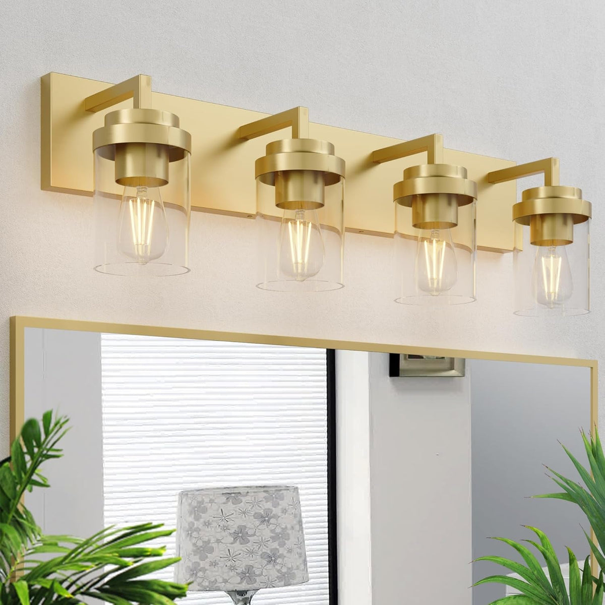 Lampada da specchio con paralume in vetro trasparente