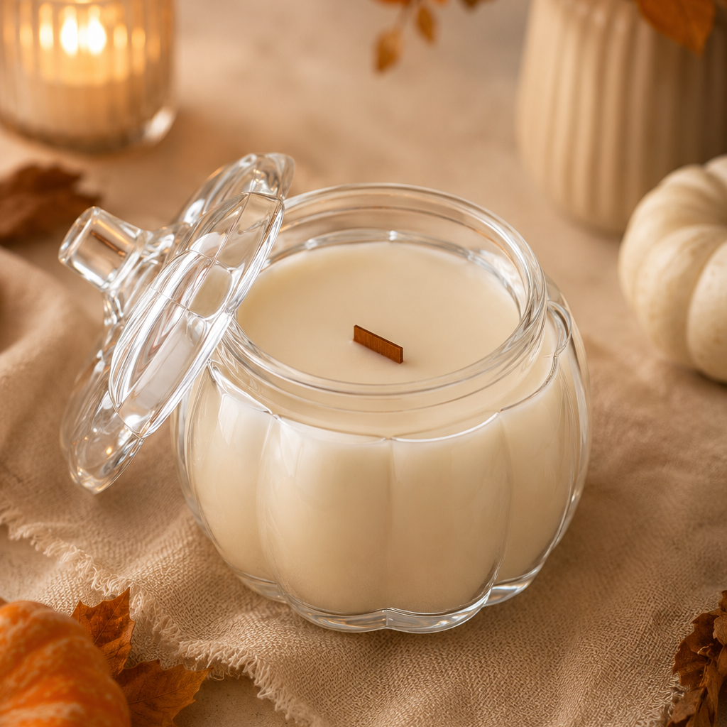 Candela in vetro a forma di zucca con coperchio | Decorazione autunnale per la casa | Regalo candela autunnale
