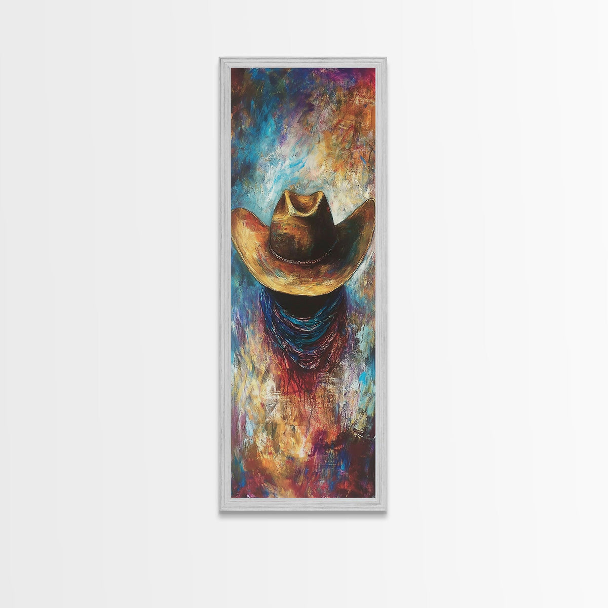 Impression sur toile de chapeau western texturé, décoration murale rustique, art de ferme, art mural sud-ouest, art d'ambiance, art extra large, décoration western audacieuse