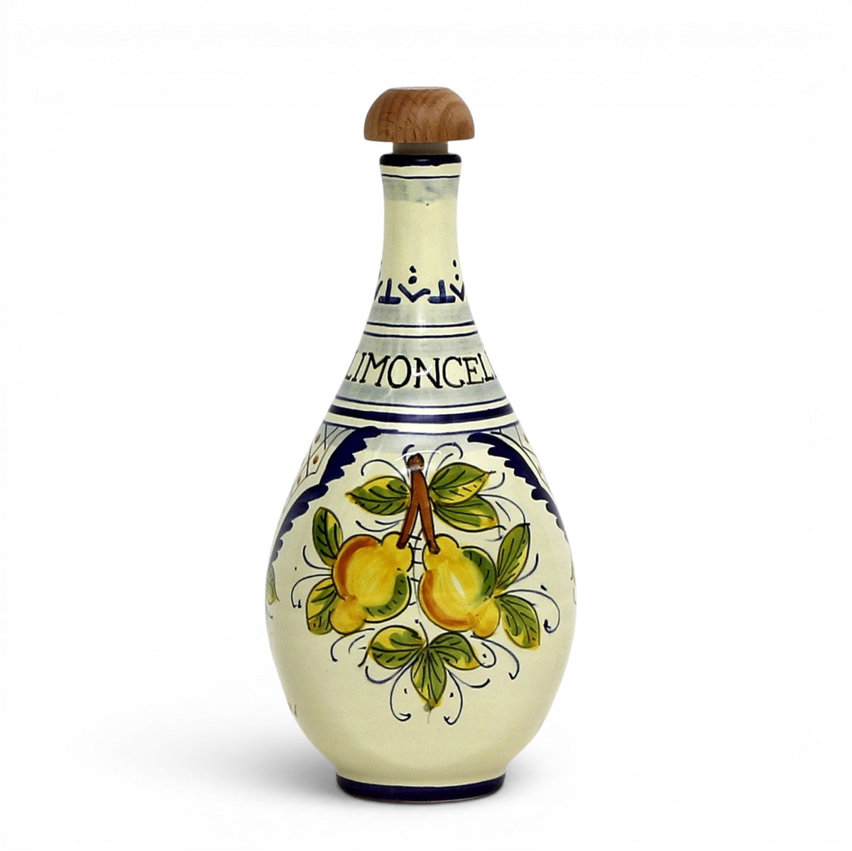 LIMONCELLO: Set da limoncello con decorazioni blu - Bottiglia con tappo, vassoio e 6 bicchierini - (Liquore al limoncello non incluso)