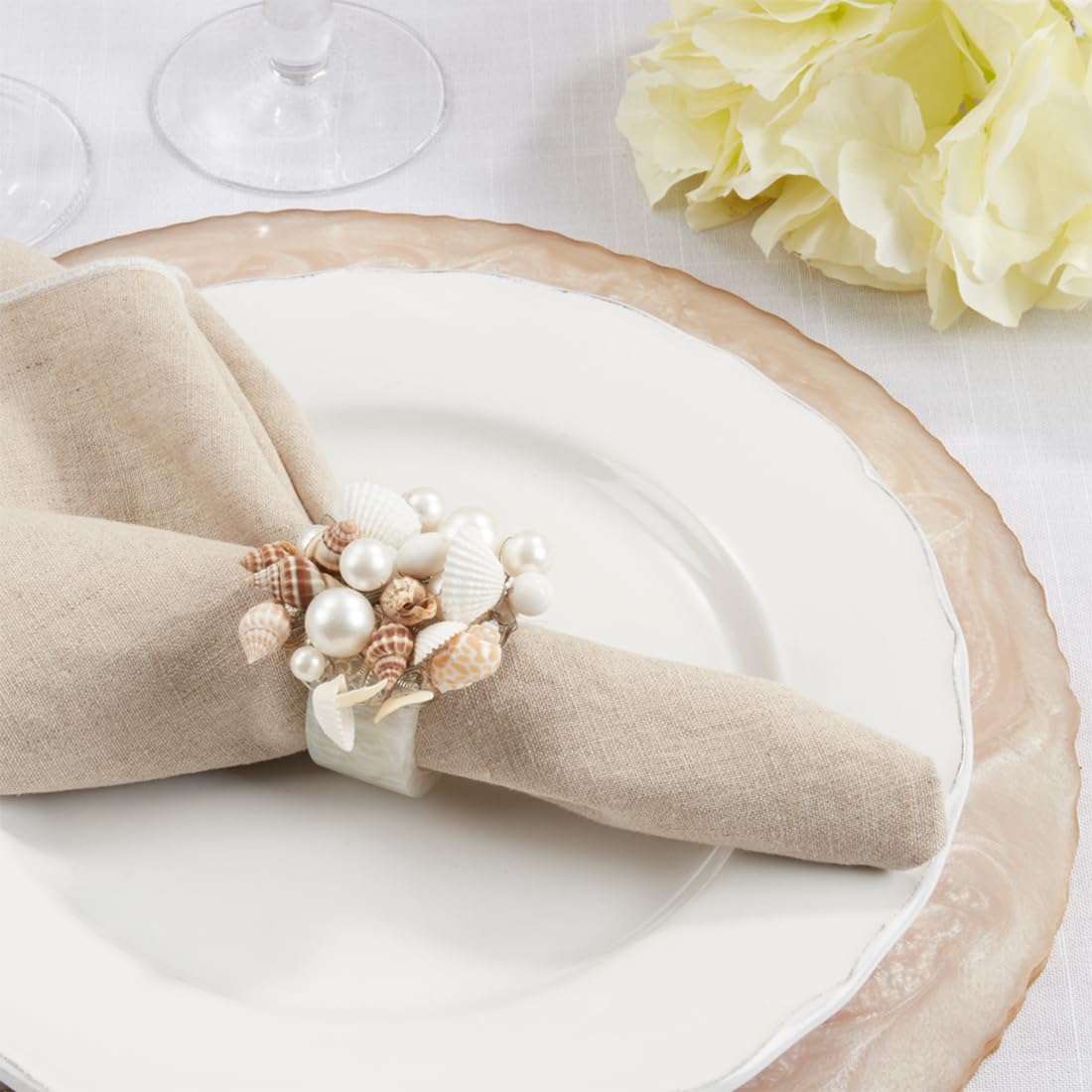 Beaded Seashell Design Decorative Napkin Rings