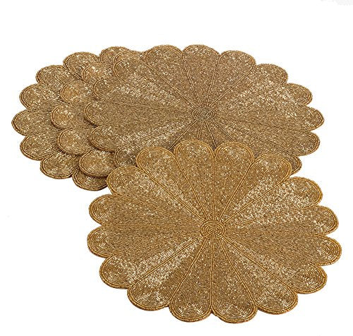Flower Design Handmade Beaded 15-inch Round Placemat