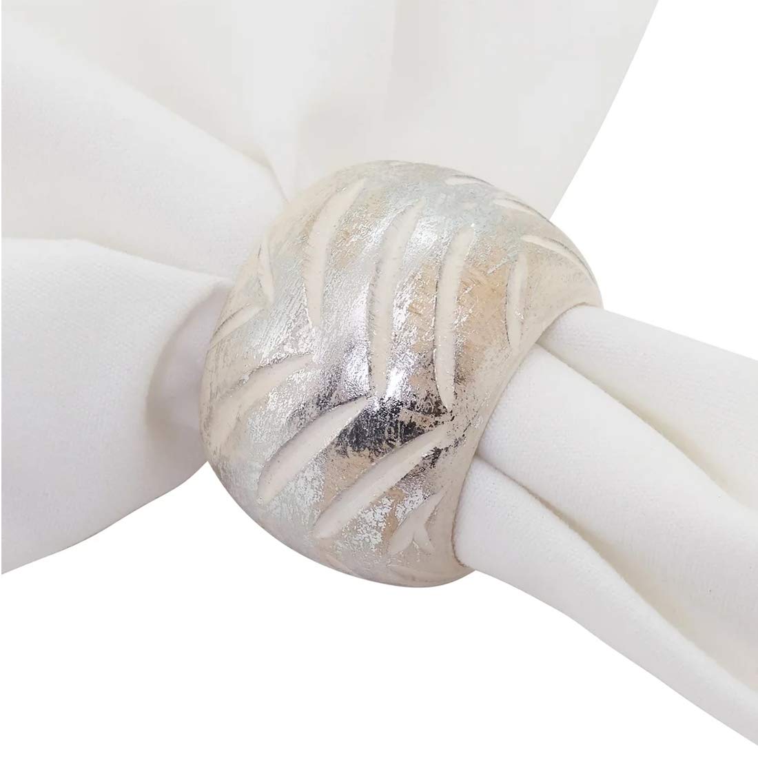 Distressed Foil Print Design Wood Napkin Rings