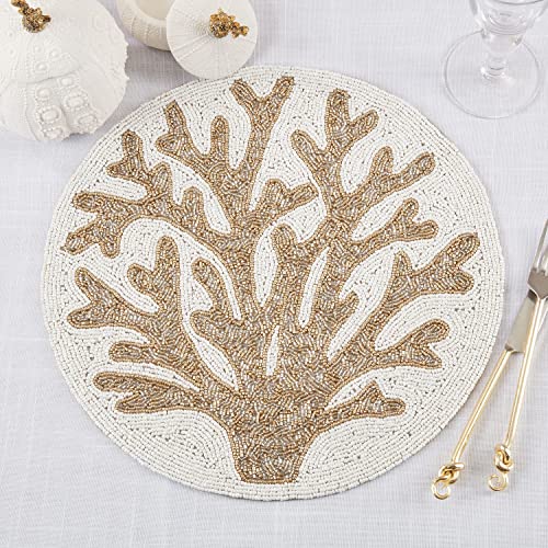 Hand Beaded Sea Life Coastal Placemat 15" Round