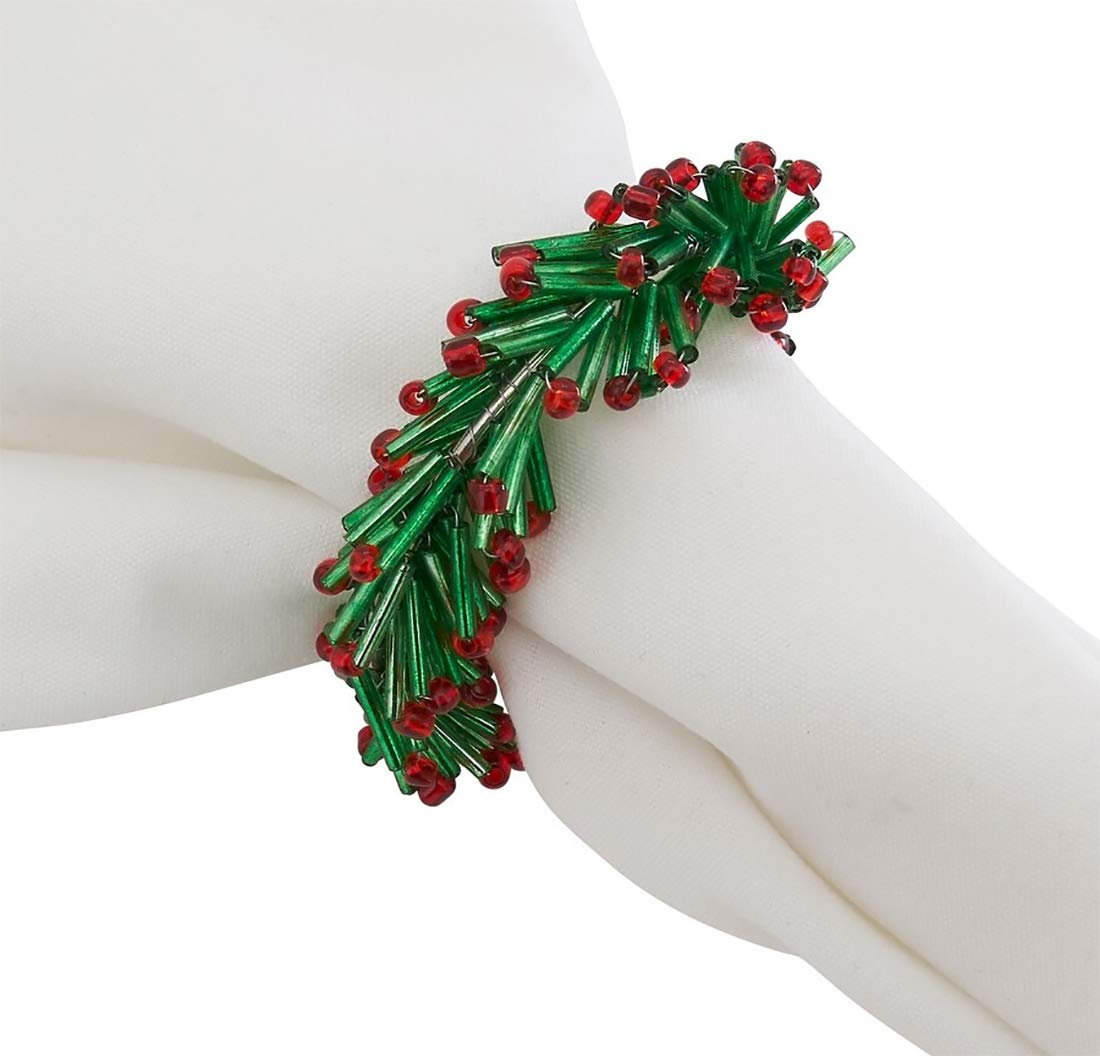 Hand Beaded Christmas Wreath Design Decorative Napkin Rings