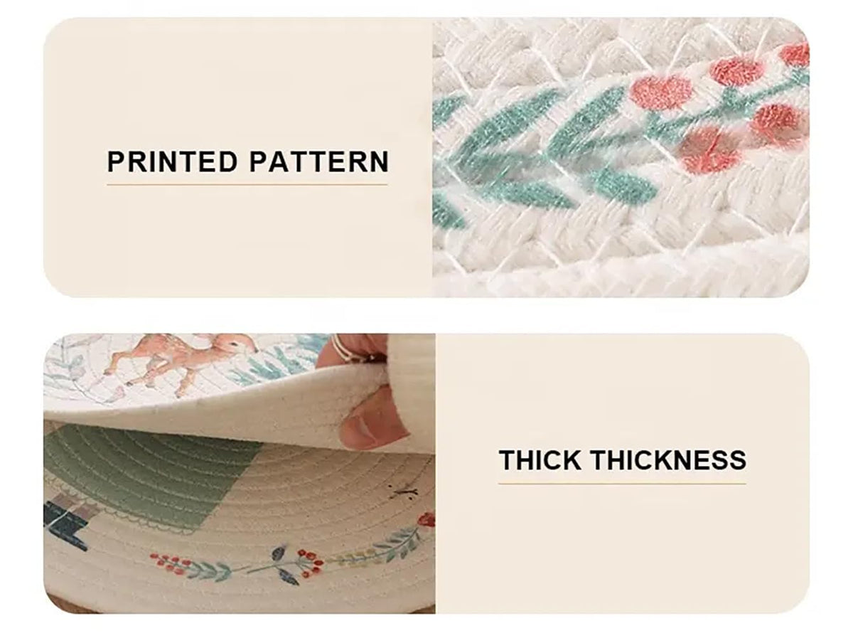 Rabbit & Botanical Print Cotton Blend Woven Placemats