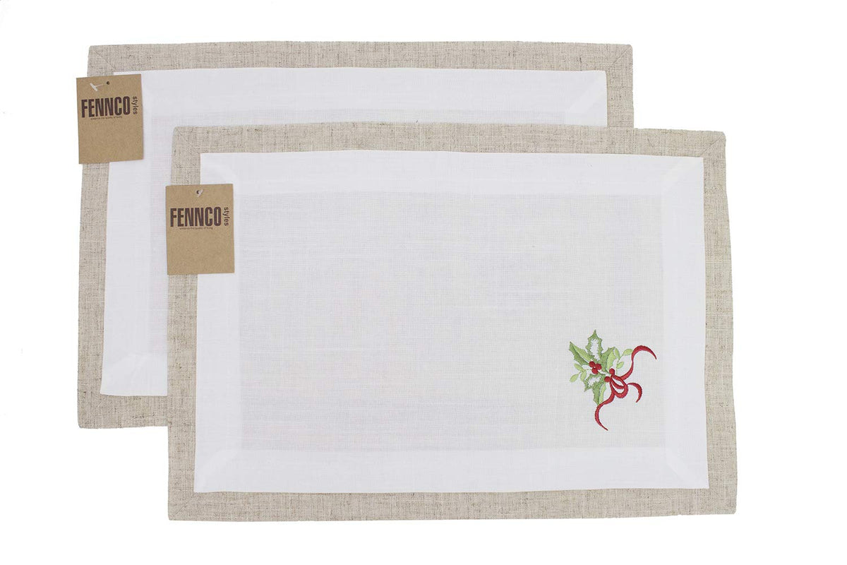 Embroidered Holly Christmas Tree Double-Layer Holiday Tablecloth