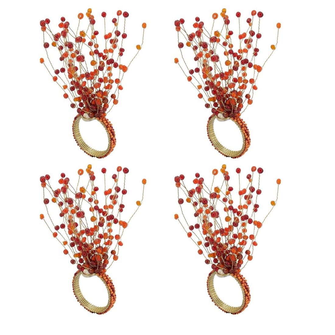 Fennco Styles Beaded Spray Design Napkin Rings, Set of 4 - Orange Napkin Holders for Home, Dining Table Decor, Banquets, Family Gathering and Special Occasion