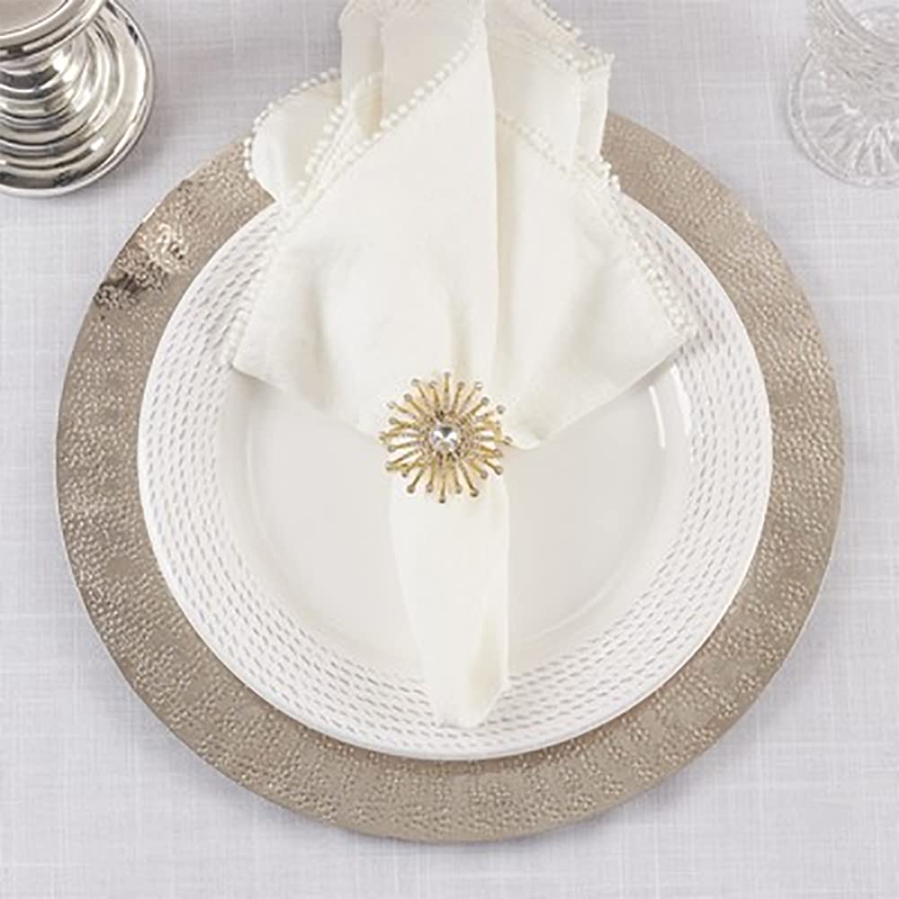Fennco Styles Elegant Jewel Starburst Napkin Rings, Set of 4 - Silver Metal Napkin Holder for Dining Table Décor, Holidays, Weddings, Banquets, Family Gatherings and Special Occasion