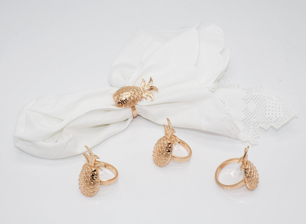 Fennco Styles Stylish Pineapple Metal Napkin Rings - Set of 4