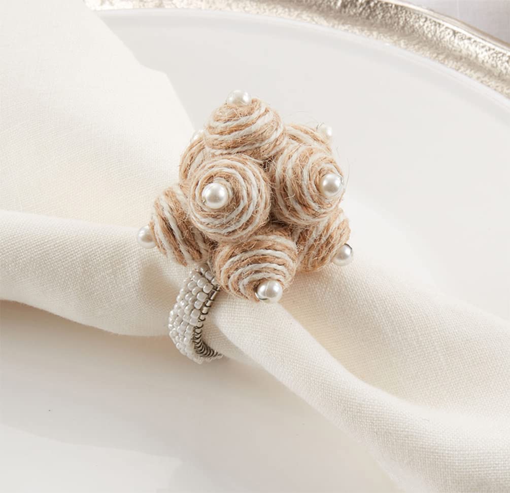 Hand Beaded Cotton Jute Spiral Ball Napkin Rings