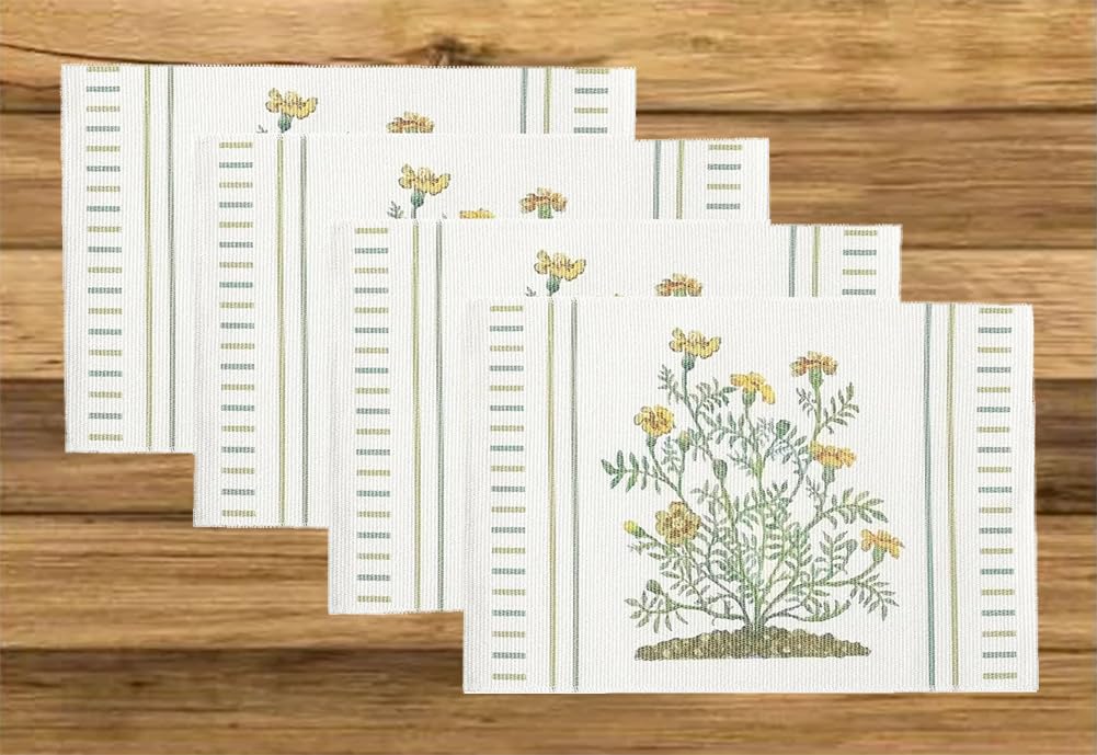Botanical Floral Print Cotton Blend Woven Table Placemats
