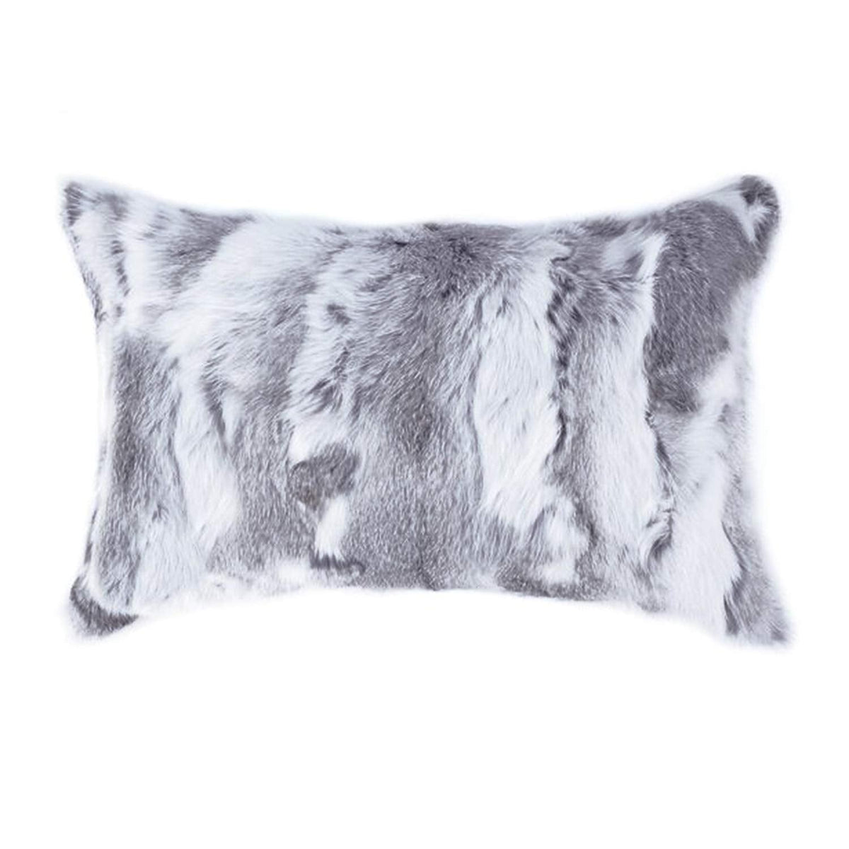 Fennco Styles Lucky Collection Rustic Handcrafted Ultra Soft Rabbit Fur 16 x 16 Inch Throw Pillow with Case & Insert – Grey Accent Pillow for Winter Season on Couch, Bedroom and Living Room Décor