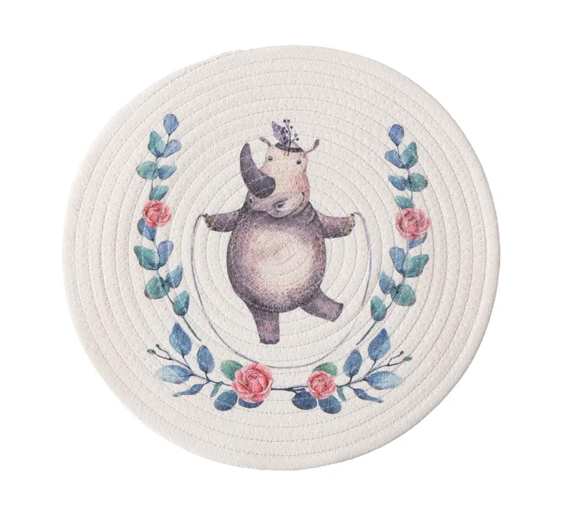 Rabbit & Botanical Print Cotton Blend Woven Placemats