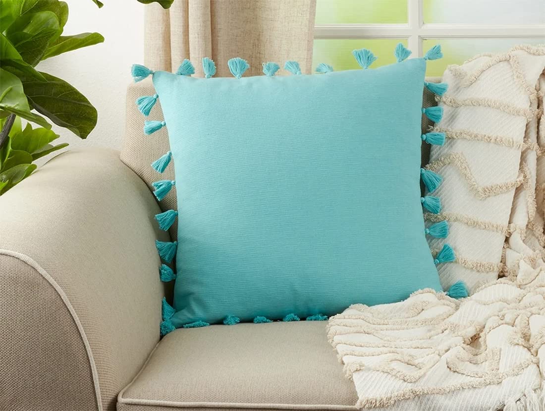 Fennco Styles Solid Tassel Cotton Decorative Throw Pillow 20" W x 20" L - Plain Cushion for Home, Couch, Living Room, Bedroom, Kids Room, Playroom, Bedroom and Office Décor