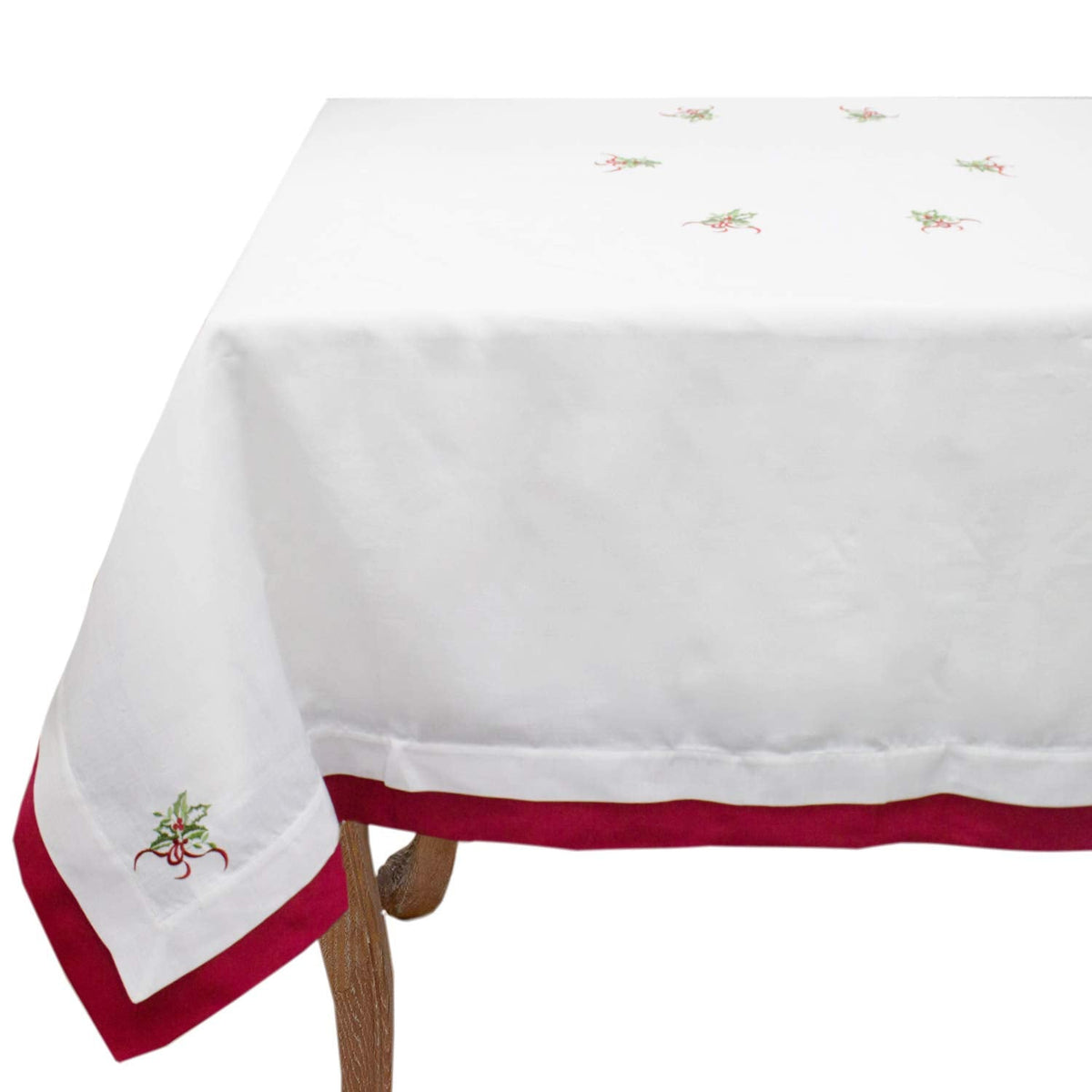 Embroidered Holly Christmas Tree Double-Layer Holiday Tablecloth