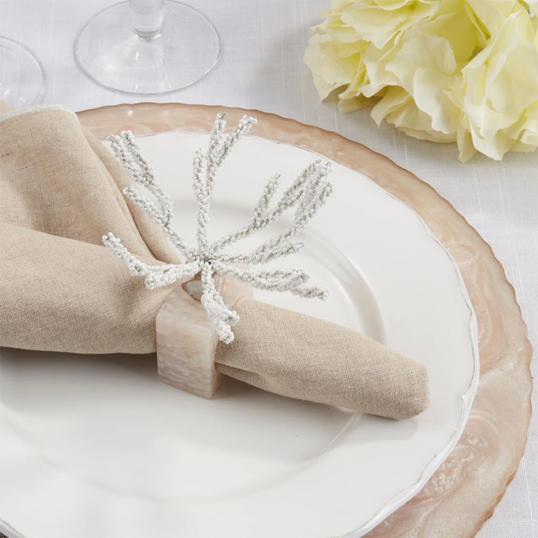 Coral Beaded Resin Napkin Rings