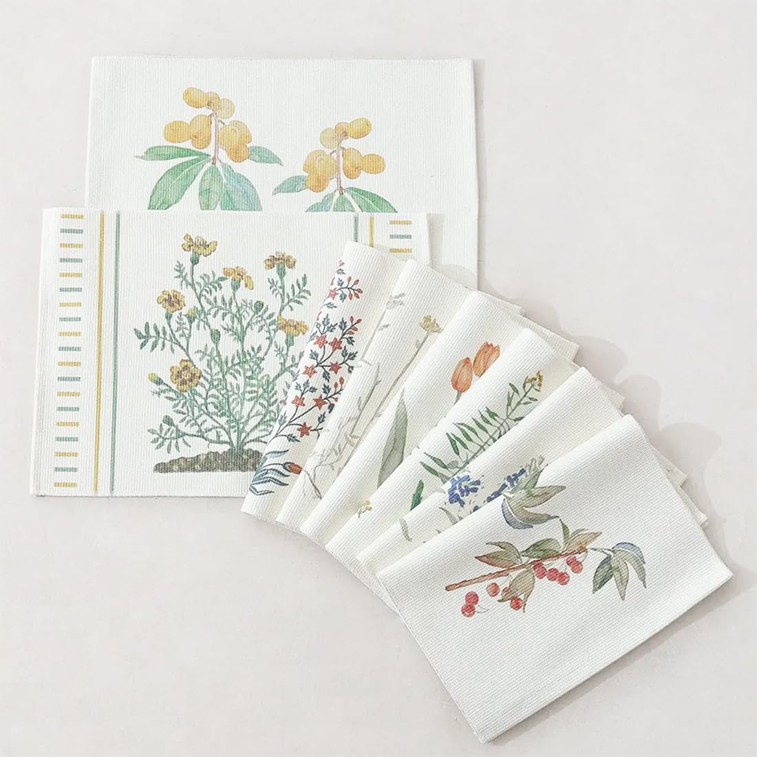 Botanical Floral Print Cotton Blend Woven Table Placemats