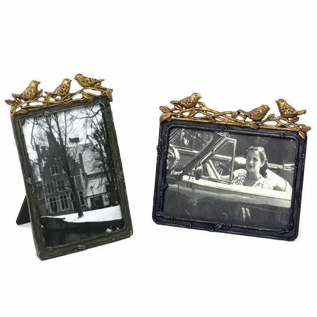 Pewter Frame with Gold Leaf Birds