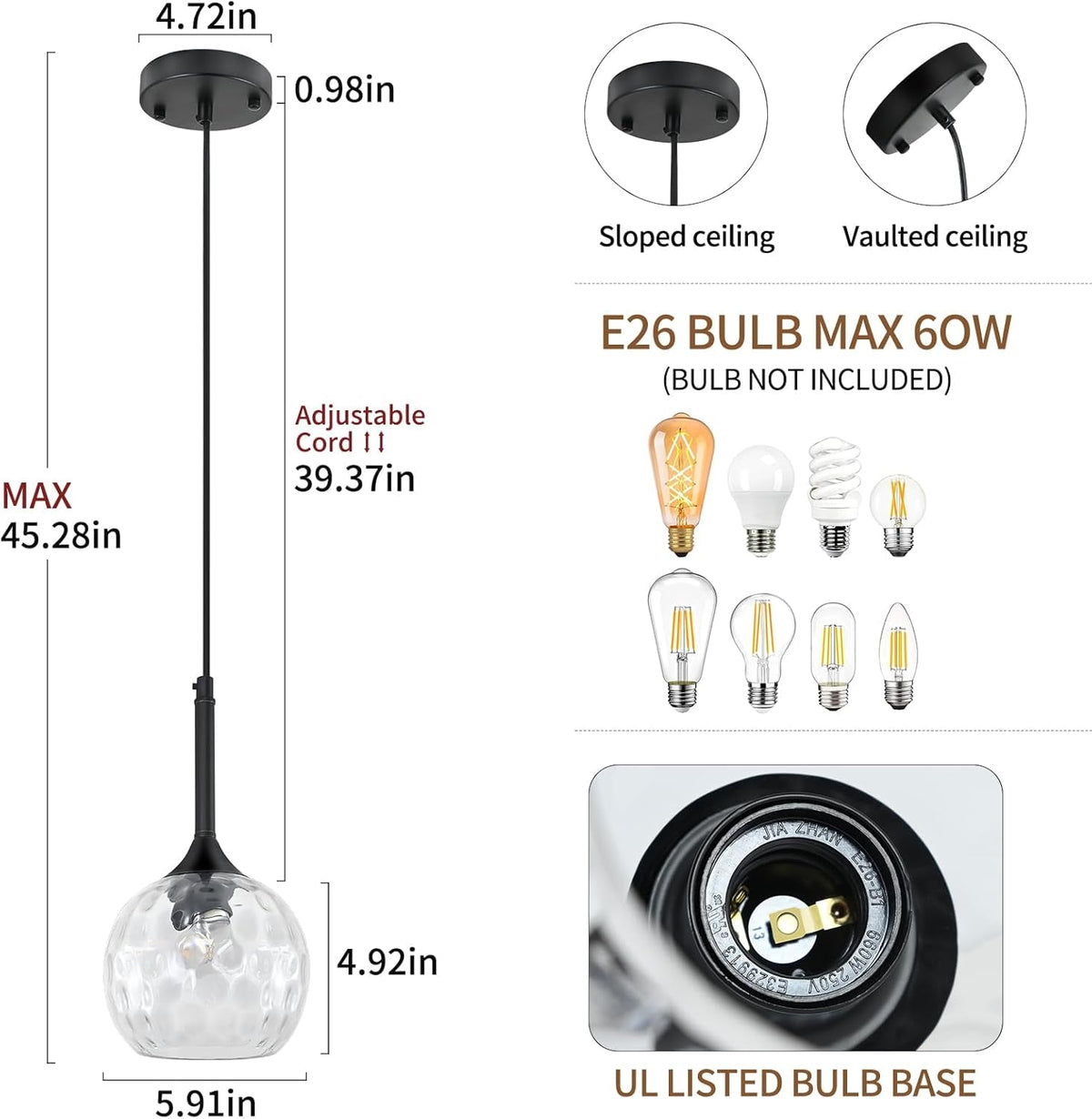 Lampada a sospensione in vetro martellato