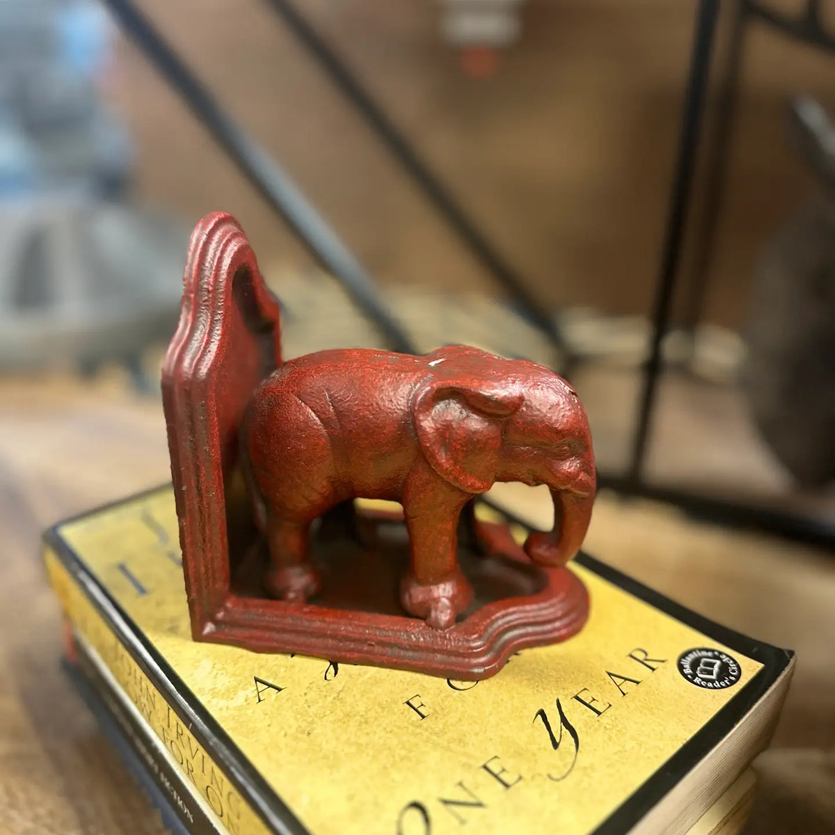 Cast Iron Elephant Bookend in Antiqued Red Finish