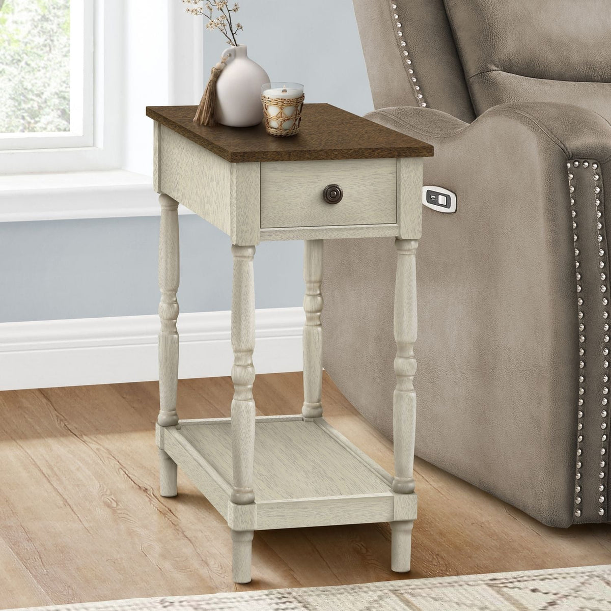 Table d'appoint, 2 niveaux, tiroir de rangement, design traditionnel élégant