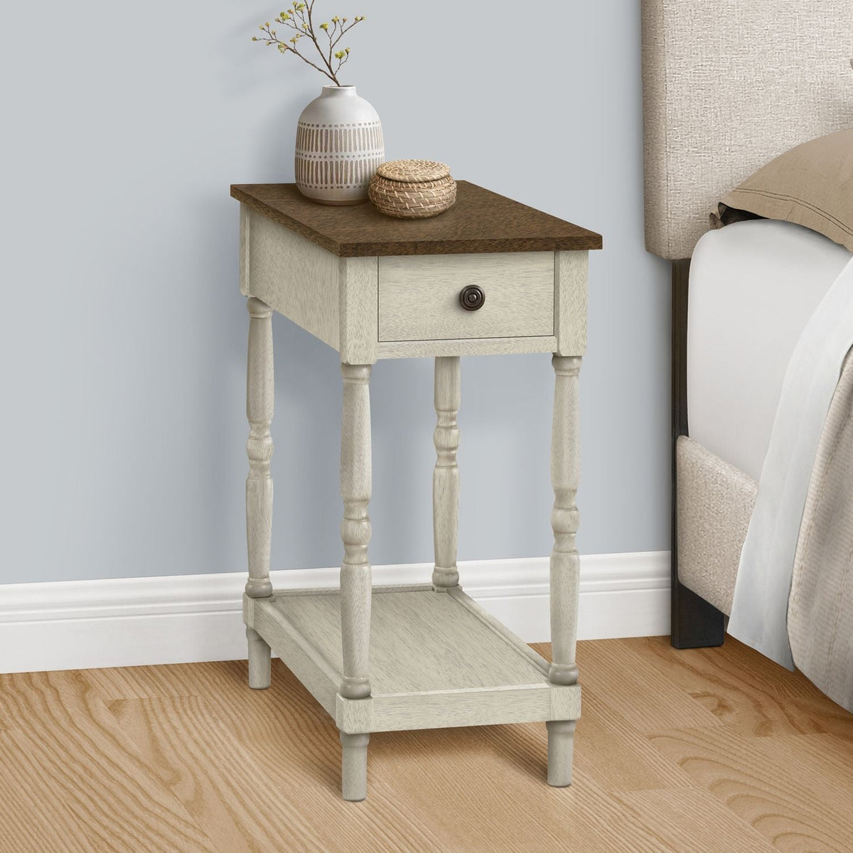 Table d'appoint, 2 niveaux, tiroir de rangement, design traditionnel élégant
