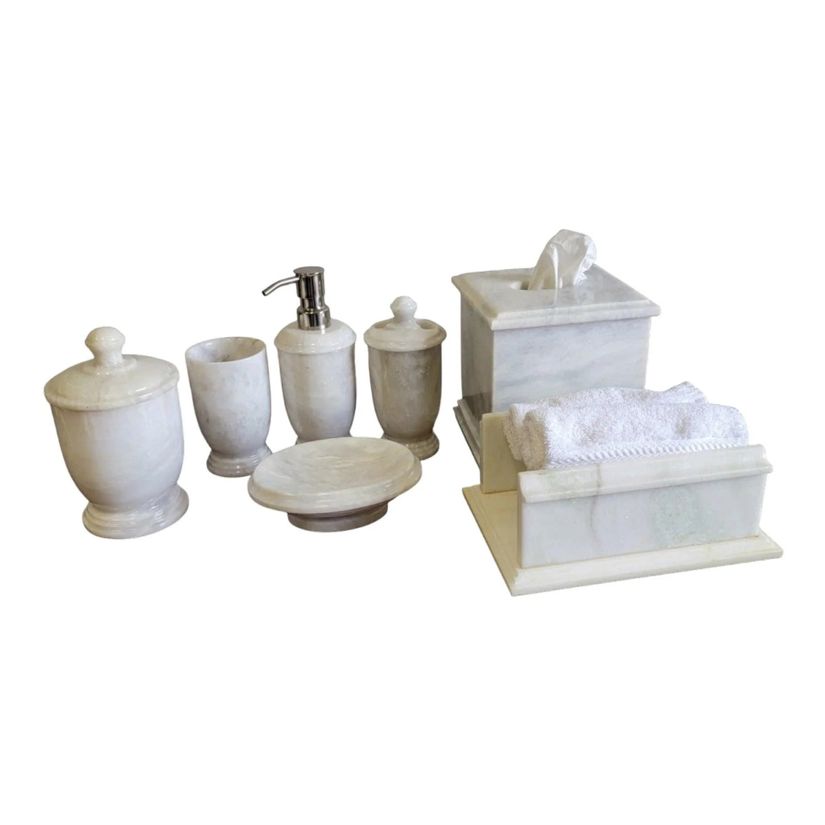 Set bagno da 7 pezzi in marmo bianco