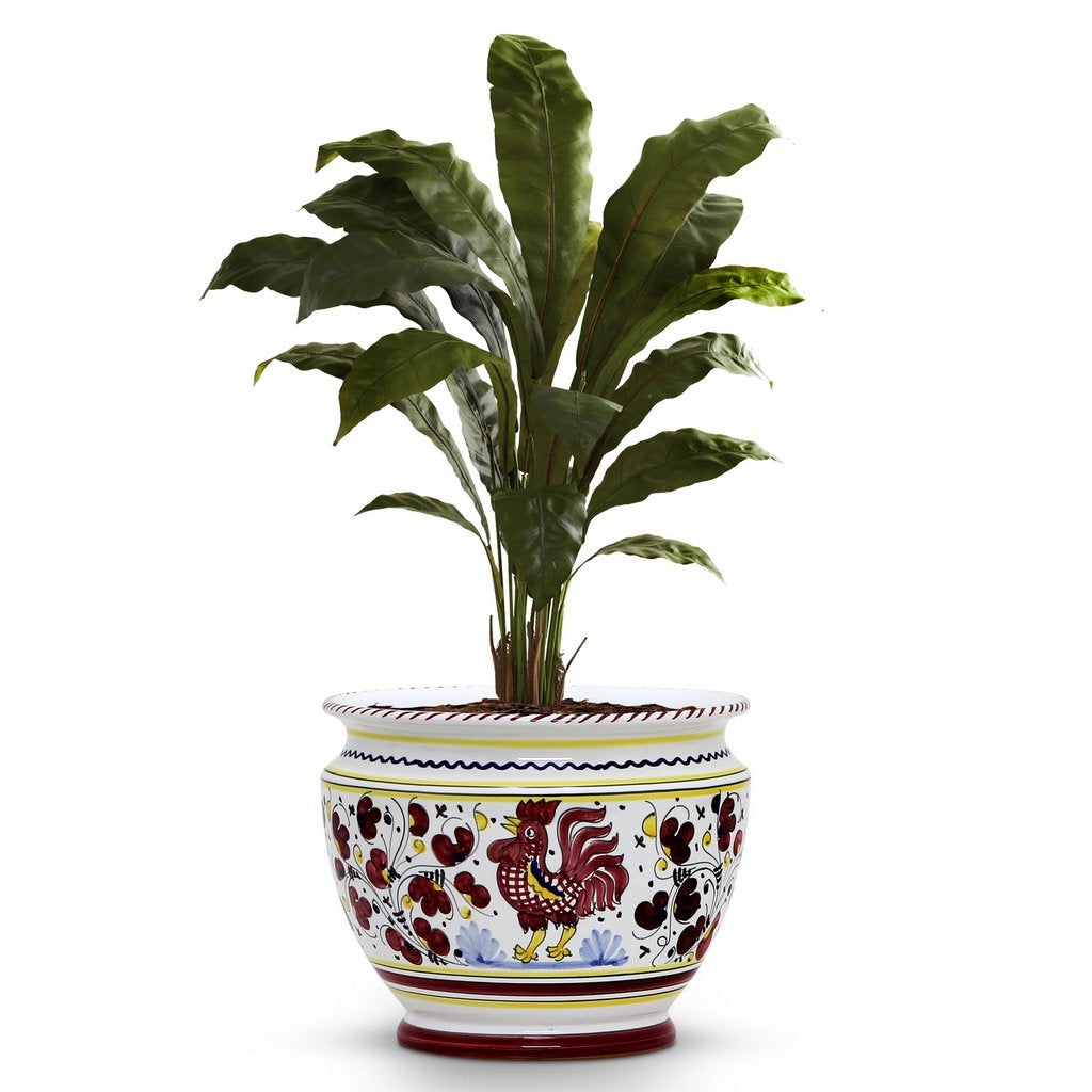 ORVIETO RED ROOSTER: Luxury Cachepot Planter Small