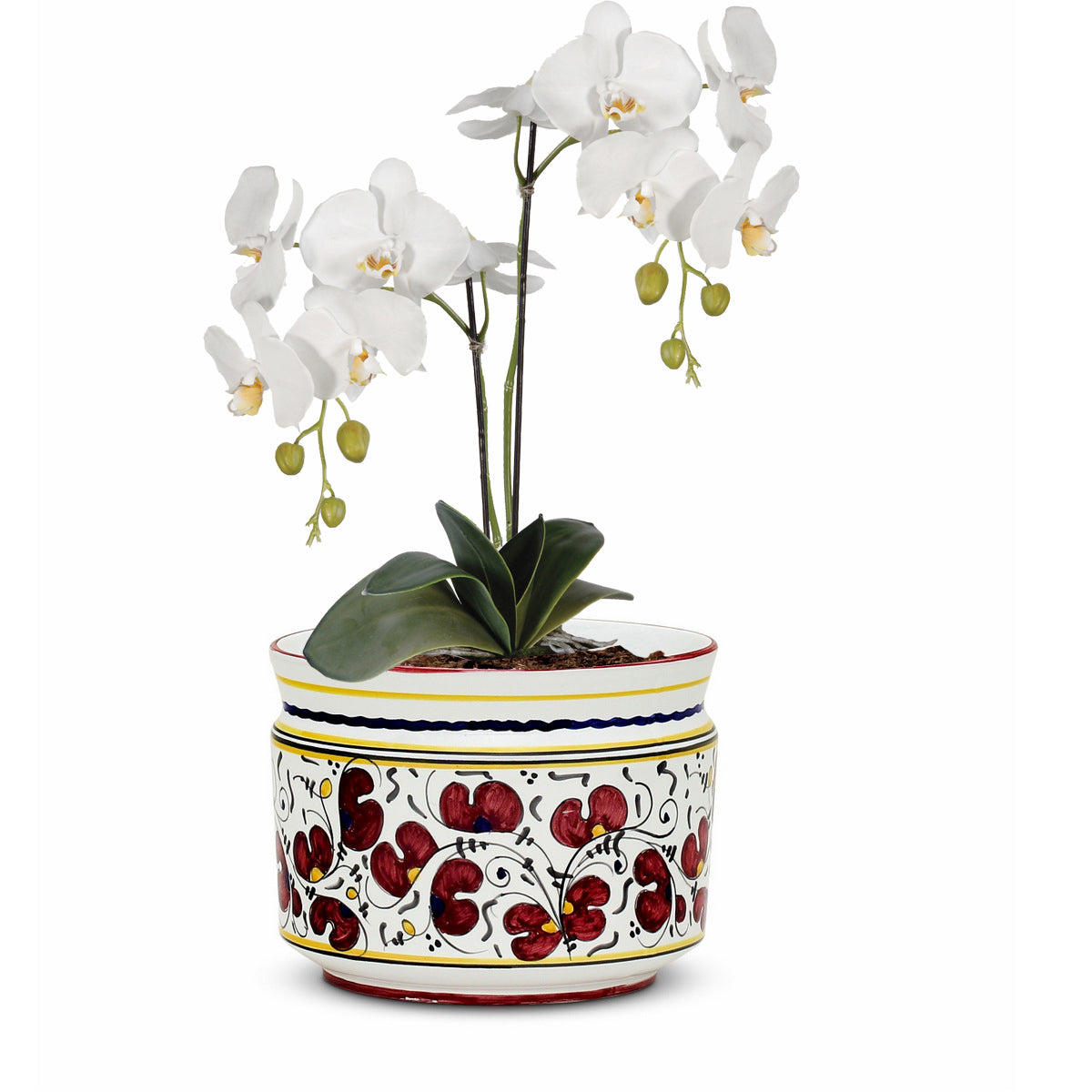 ORVIETO RED ROOSTER: Cylindrical Cover Pot - Cachepot Planter (Small)