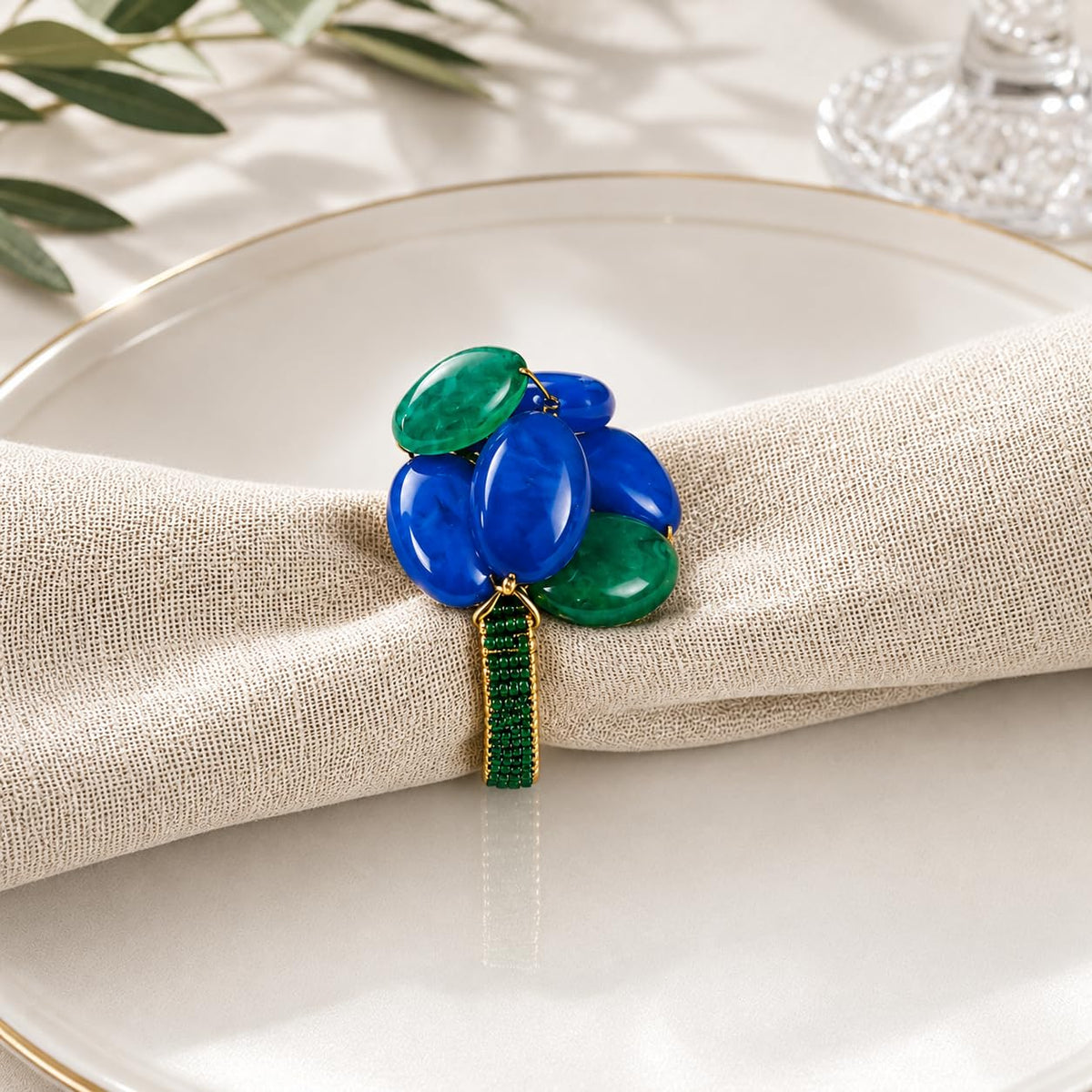 Brown Gemstone Beaded Napkin Rings