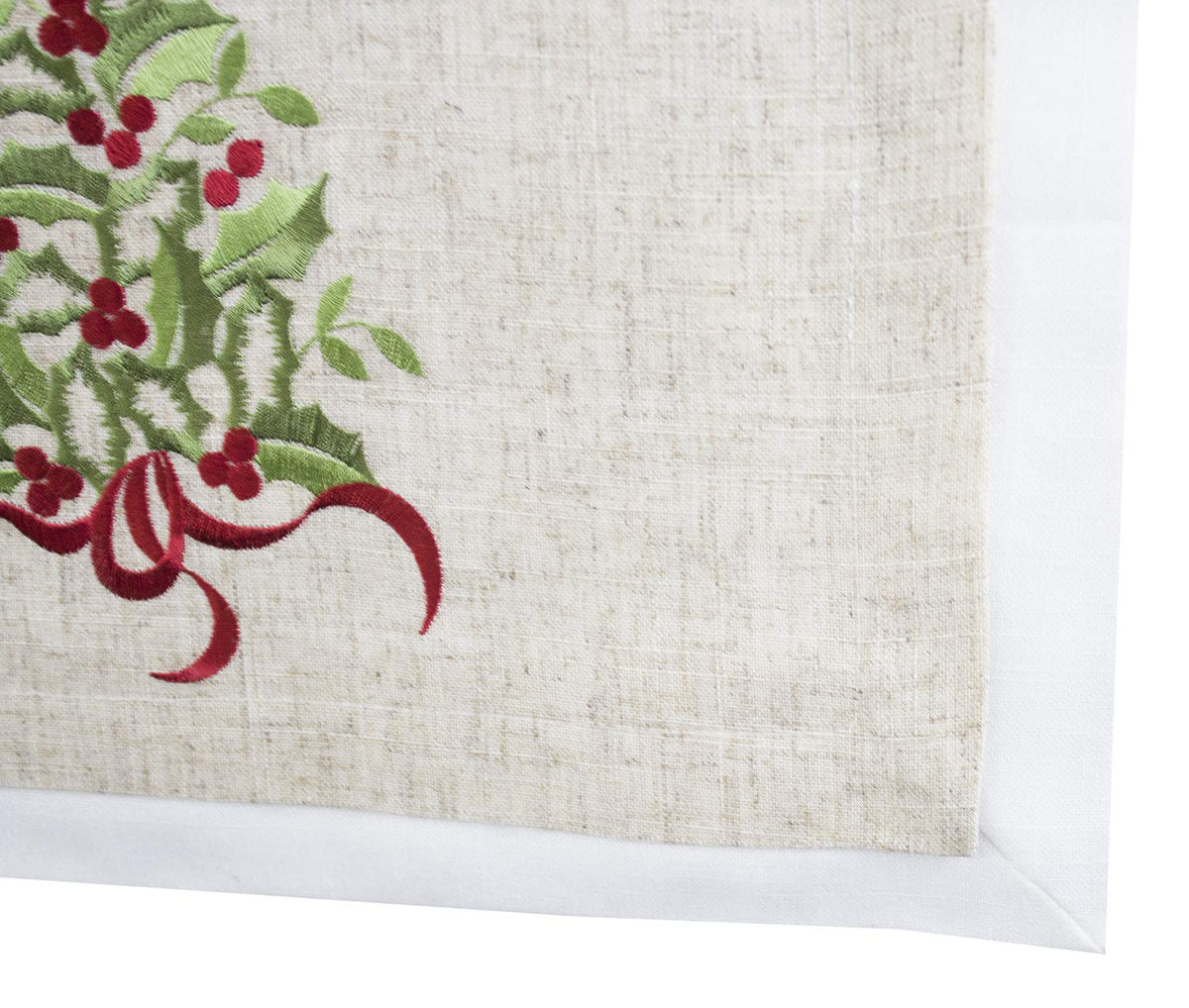 Embroidered Holly Christmas Tree Double-Layer Holiday Tablecloth