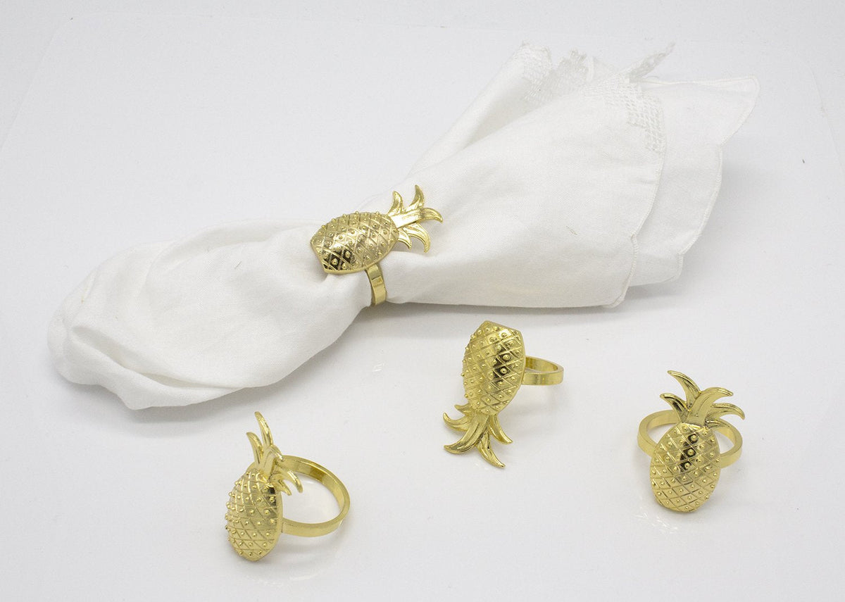 Fennco Styles Stylish Pineapple Metal Napkin Rings - Set of 4