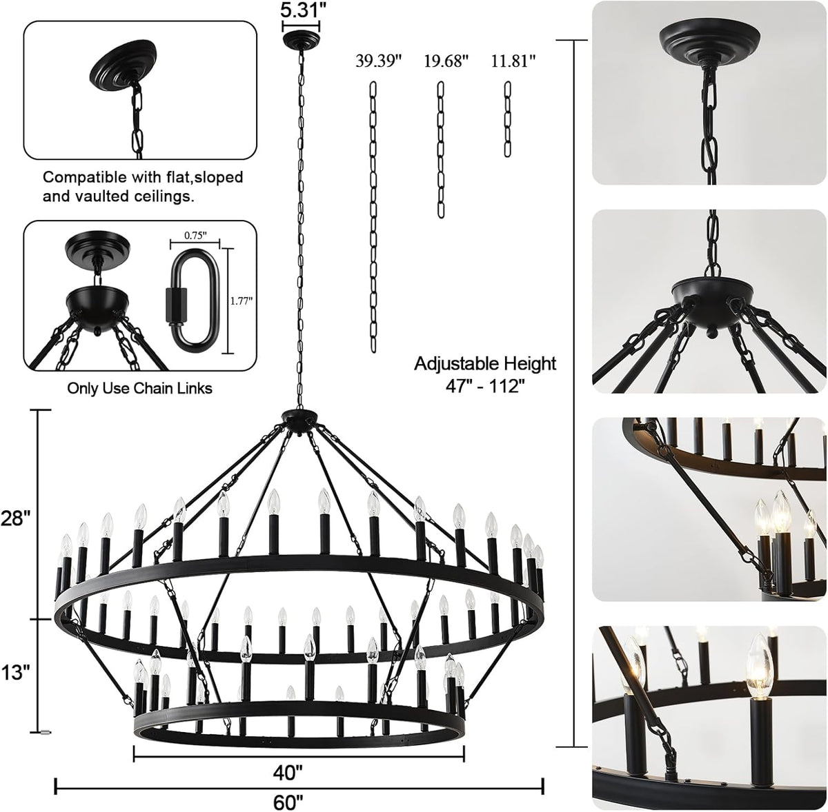 Lampadario a due livelli a forma di ruota di carro in stile rustico