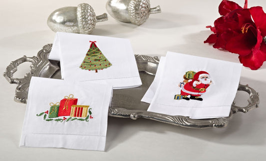 Embroidered Christmas Tree Design Guest Towels, Set of 4