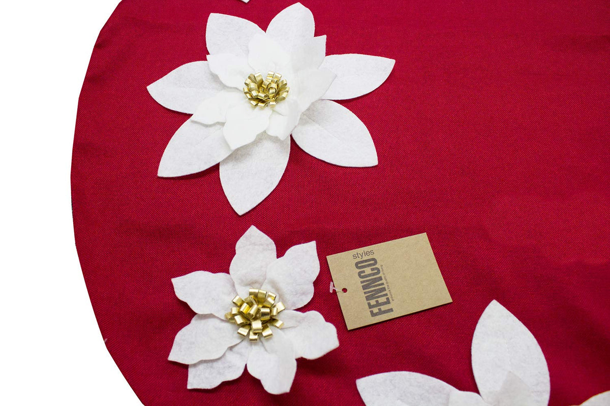 Handmade Holiday Unique 3D Poinsettia Christmas Tree Skirt (53")