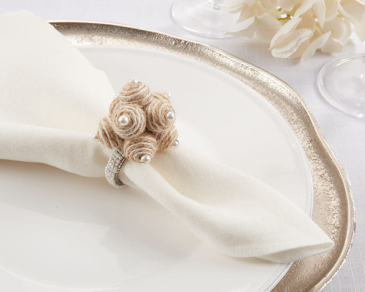 Hand Beaded Cotton Jute Spiral Ball Napkin Rings