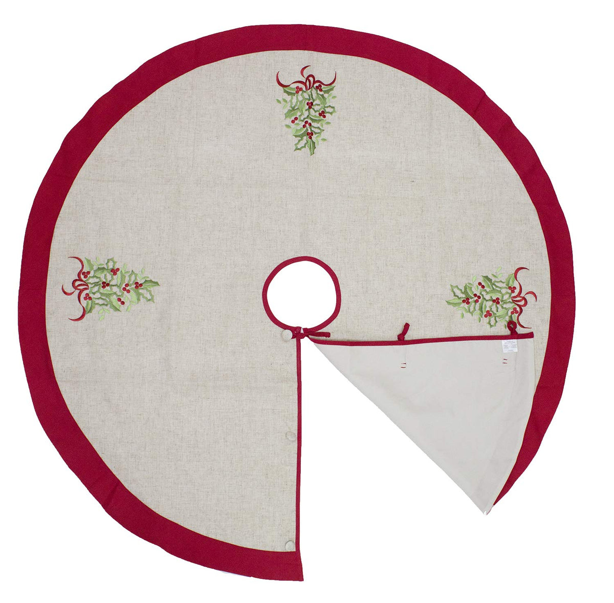 Embroidered Holly Christmas Tree Holiday Decorative Tree Skirt