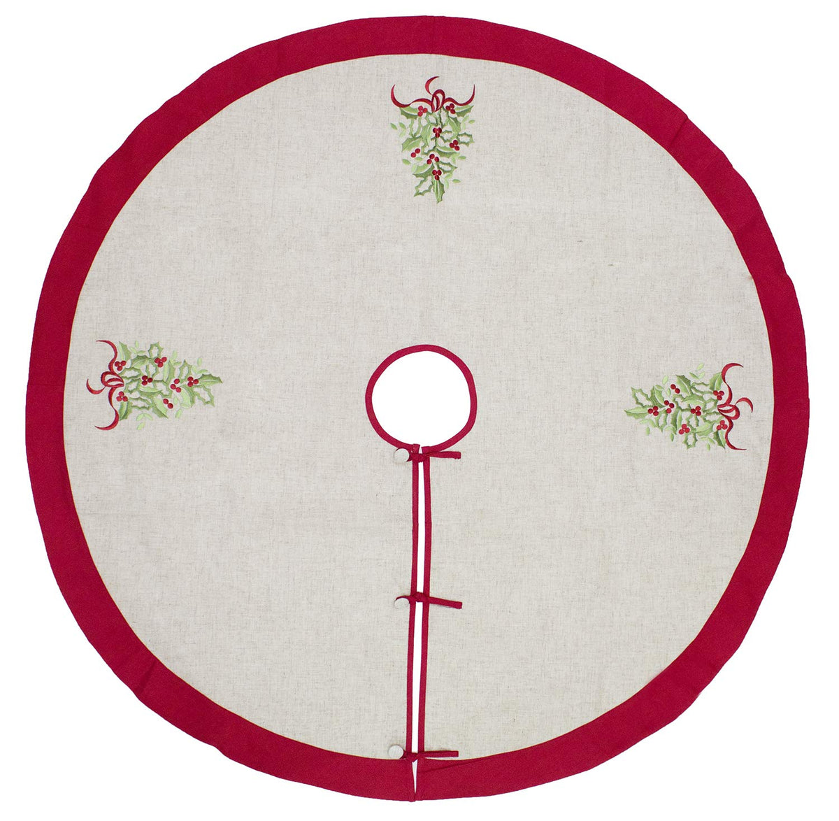 Embroidered Holly Christmas Tree Holiday Decorative Tree Skirt