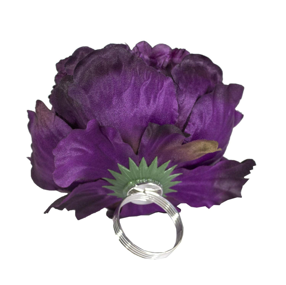 Fennco Styles Handmade Peony Napkin Rings, Set of 4 - Violet Flower Decorative Napkin Holders for Home, Dining Table, Banquet, Family Gathering, Holiday and Special Occasion