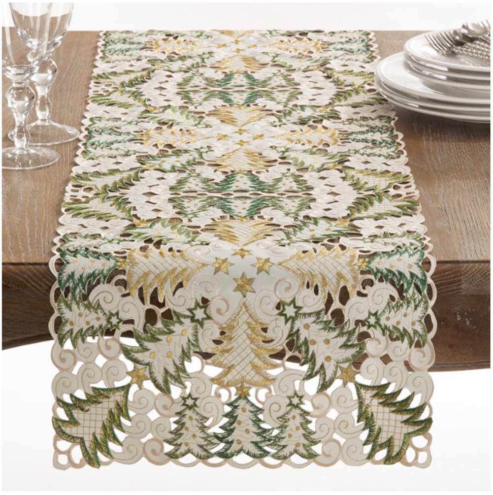 Embroidered Christmas Tree Cutwork Tablecloths