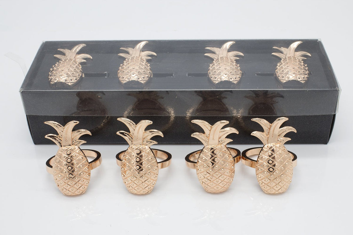 Fennco Styles Stylish Pineapple Metal Napkin Rings - Set of 4