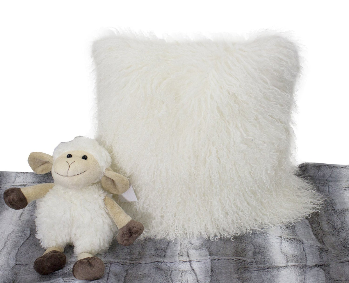 Fennco Styles Luxury Grade A Genuine Mongolian Lamb Fur Down Filled Decorative Throw Pillow