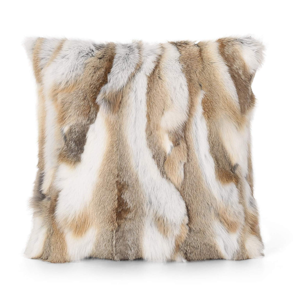Fennco Styles Lucky Collection Rustic Handcrafted Ultra Soft Rabbit Fur 16 x 16 Inch Throw Pillow with Case & Insert – Grey Accent Pillow for Winter Season on Couch, Bedroom and Living Room Décor