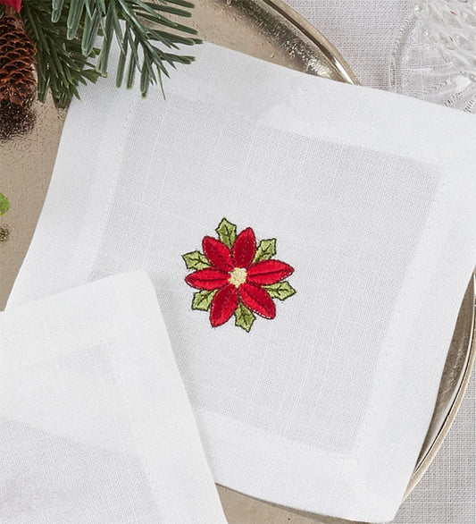 Serviettes de cocktail de Noël brodées
